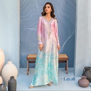 Vibrant Pink and Blue Embroidered Kaftan